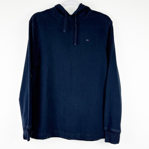 Tommy Hilfiger Men's Hoodie Long Sleeve Pullover Logo Navy Blue Casual - Picture 1 of 7